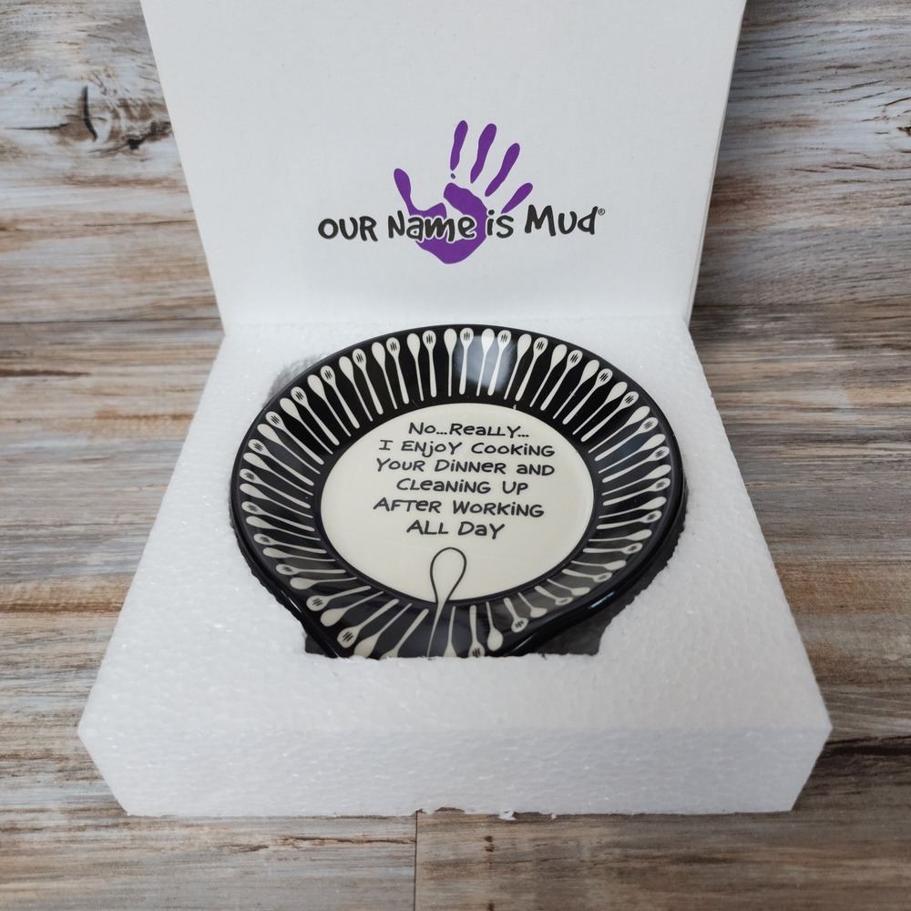Our Name is Mud Kitchen Enjoy Ceramic Spoon Rest Lorrie Veasey 4024401 Black